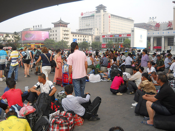 The crowd outside the train station.  We went to get McDonalds and then waited for our train inside.