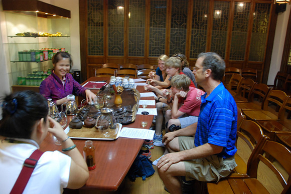 Tea tasting room.   Nelson liked the lichi tea the best.  It is made from Asian lichi fruit tree.