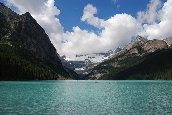 The aqua-colored water is gorgeous and results from the glacier melt.