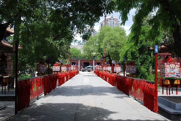 Entering a temple.
