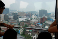 View from our cable car heading up to the top of Namsan Mountain.