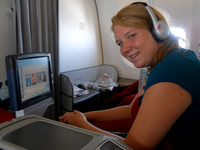 Joslyn figured out how to get the video screen out between the seats.