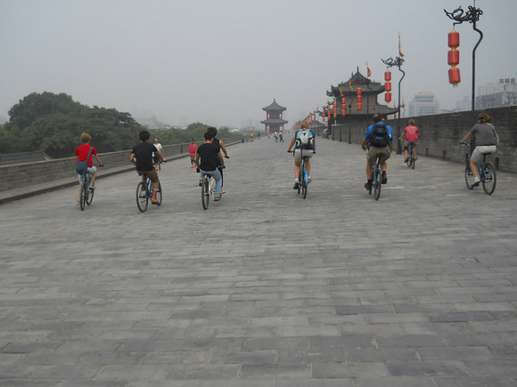 Biking on top of the Xi'an City Wall.