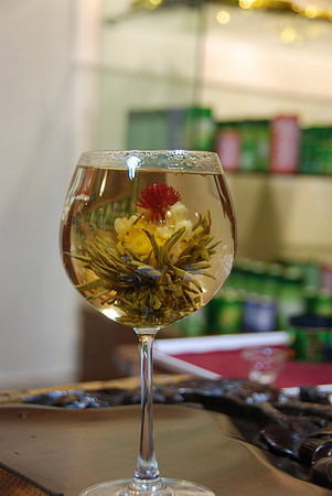 The Jasmine Tea is made of flowers which open up in the hot water.