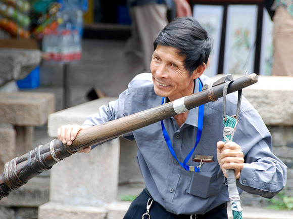 This guy is pretty old, yet his muscles have got to be really strong!