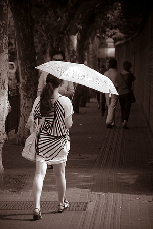 Umbrellas are used to shade the sun.