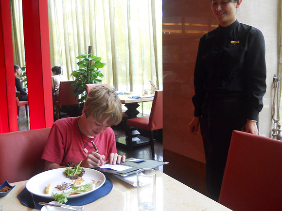 Jason had to sign for our breakfast since his name was listed for our hotel room!