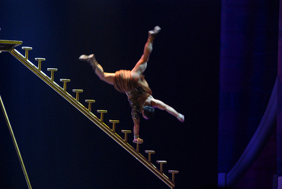 He went down the steps on his hand and then back UP the steps!