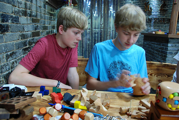 A wooden puzzle game shop.