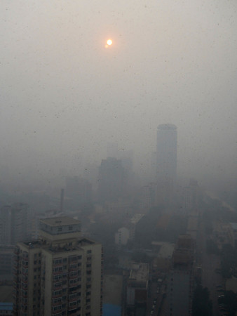 Waking up to a smoggy day in Beijing.