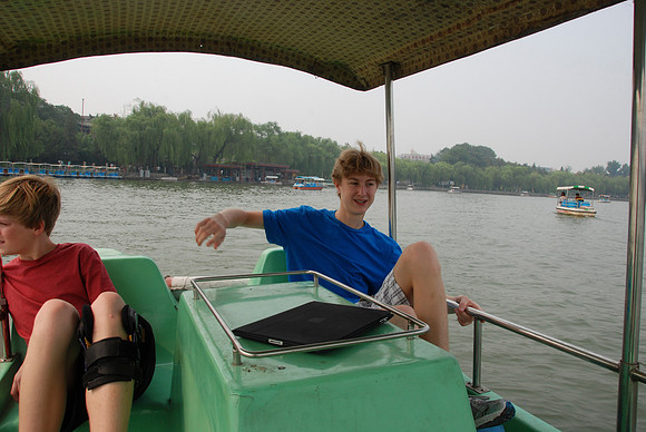 The boat was hard to paddle, so Jason later changed to a standing up style.