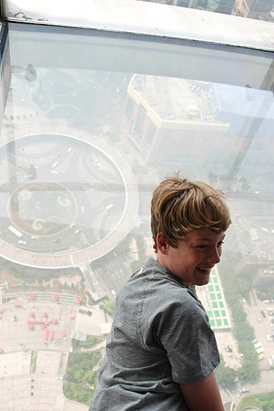 Jason laying on the glass floor:  brave!